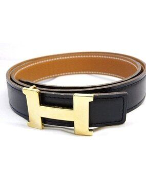 Hermes Mini Constance Belt Buckle 72 cm Reversible Black Brown Gold